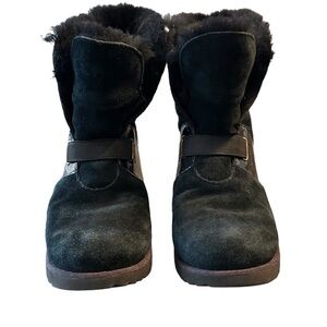 UGG Isley Suede Boot with‎ Glitter Shimmery Patent Detailing Women’s 6 Black